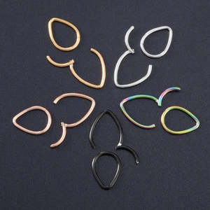 Five pairs of teardrop-shaped 316L stainless steel nose rings in multiple metallic colors