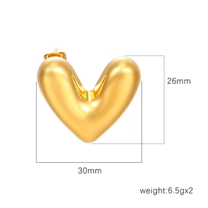 18K gold plated hollow heart earrings for women, minimalist design 30x26mm size