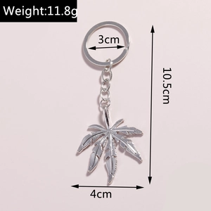 Detailed view of silver leaf keychain with 10.5cm length and 11.8g weight specifications
