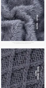 Detail of dark grey thick knitted fabric and soft plush lining for winter warmth