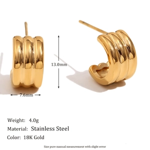 Minimalist 18K gold plated stainless steel triple layered hoop earrings for women