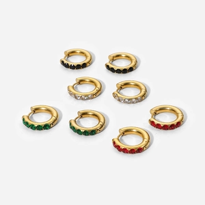 18K gold-plated stainless steel hoop earrings with round colorful zircon stones