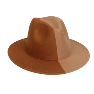 Detail showing the two-tone gradient stitching of caramel and khaki on a wide brim fedora