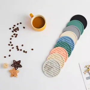 Silicone Coasters Round Heat Resistant Non-Slip Drinks Mat Table Protection Drainage Grooved Design Solid Color