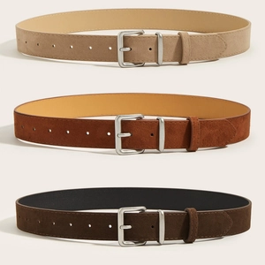 Women Suede Frosted Leather Belt Retro Maillard Style Wide Waist Strap With Metal Pin Buckle For Dress Decor