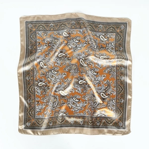 Orange and gold paisley satin square scarf for women professional suits 60cm silk-like wrap