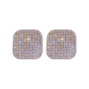 Luxury geometric square earrings with sparkling rhinestones set in gold plated metal base