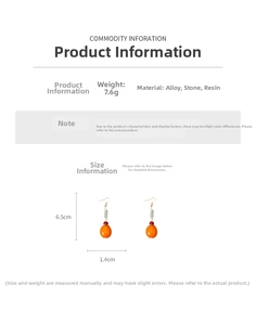 Detail of persimmon earrings showing 6.5cm length and resin beads on alloy ear hooks