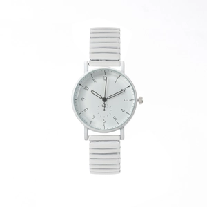 Montre à quartz blanche minimaliste avec bracelet élastique et cadran à chiffres