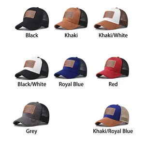Cappellini trucker in finta pelle con bandiera USA e rete traspirante in vari colori