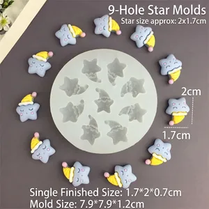 Macro view of 9-cavity silicone mold featuring stars with hats for DIY cake decoration