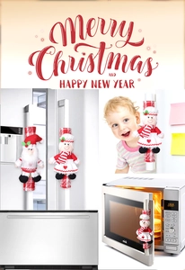 Detailed view of Santa and Snowman fridge handle covers for Christmas home decoration
