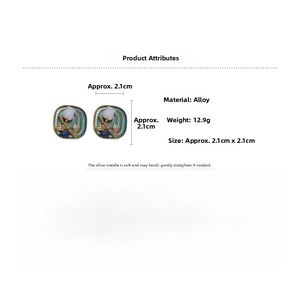 Detail view of vintage square tulip earrings showing 2.1cm dimensions and alloy material