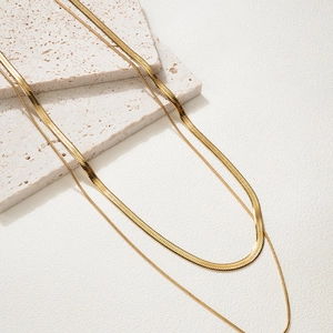 Stainless Steel Layered Necklace Flat Snake Bone Blade Chain Gold Plated Retro Ins Style Fashion Jewelry For Women
