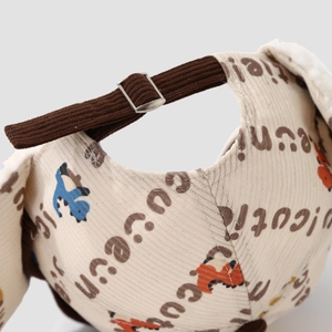 Detail of kids corduroy baseball cap with cute animal print and adjustable metal buckle
