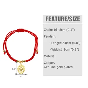 Detailed size specifications for heart pendant bracelet showing length and gold plated copper