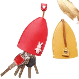 Cute PU Leather Key Sleeve Protection Case Cartoon Bunny Heart Embossed Deer Key Holder Organizer Snap Button Fob Cover Accessory