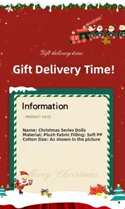 Detailed specs for plush Christmas dolls featuring fabric and PP cotton filling info