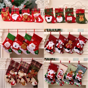 Christmas Stocking Gift Bag 3D Cartoon Santa Snowman Reindeer Bear Plaid Burlap Xmas Tree Hanging Ornament Festive Decor