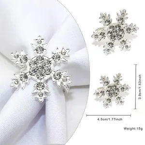 Silver snowflake napkin ring with sparkling rhinestones showing 4.5cm dimensions