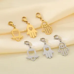 Pendentif Main De Hamsa Cœur Ailes En Acier Inoxydable Avec Fermoir Mousqueton Accessoires De Porte Clés DIY