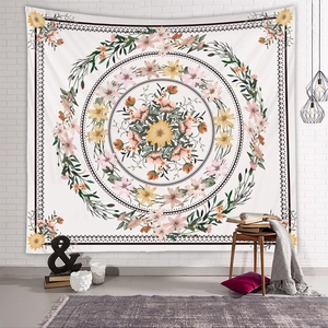 Mandala floral tapestry for wall decoration with pastel flower patterns and boho style