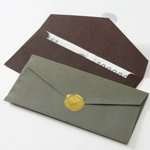 Textured olive green envelope with gold rose wax seal and brown open envelope gift set