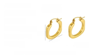 Detailed dimensions of 18K gold plated U-shaped square hoop earrings in stainless steel