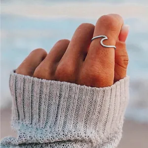 Minimalist Wave Ring For Women Stainless Steel 14K Gold Plated Chic Beach Vacation Fashion Jewelry