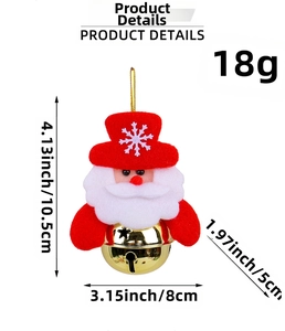 Detail showing Santa Claus metal bell with snowflake felt head and heart-shaped cutouts