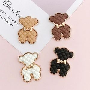 Cute Bear Shape Alloy Charms Quilted Texture Gold Bowknot DIY Jewelry Making Phone Case Decoration Accessories