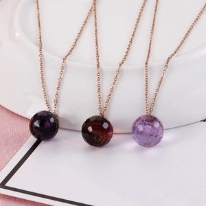 Faceted Ball Pendant Necklace Stainless Steel Glass Crystal Geometric Sparkly Jewelry Women Daily Fashion Accessory