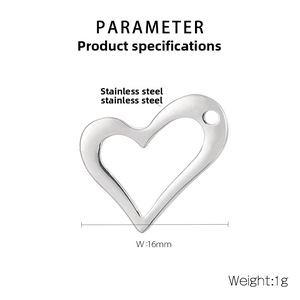 Macro view of 16mm stainless steel heart pendant detail with 1g lightweight hollow design