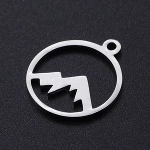 Polished stainless steel mountain peak pendant with minimalist circular cutout design