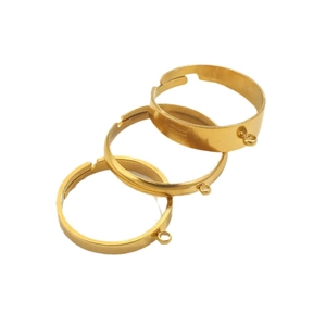 Three gold stainless steel adjustable open rings with hanging loops for DIY jewelry making