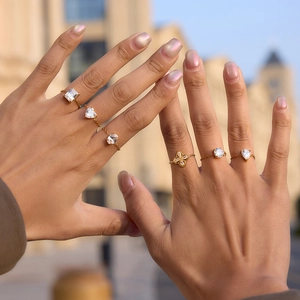 Set of gold adjustable chain rings with zircons in various shapes for women