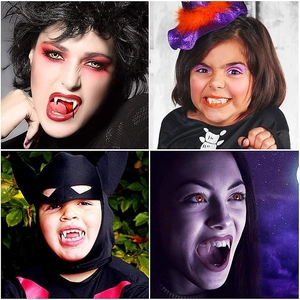 Realistic Halloween vampire fangs set for cosplay costumes, multiple sizes for adults and kids