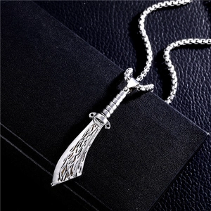 Men's hip-hop stainless steel box chain necklace with a textured silver knife pendant