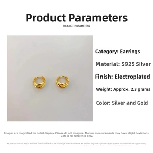 Detailed product specifications for gold-plated 925 sterling silver geometric hoop earrings