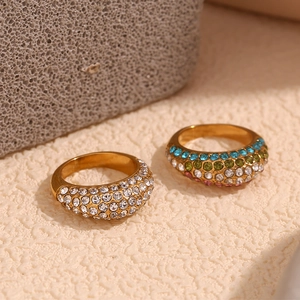 18K gold plated stainless steel irregular textured ring with sparkling crystals for women