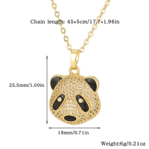 Detailed view of panda pendant with dimensions 25.5x18mm on a gold curb chain