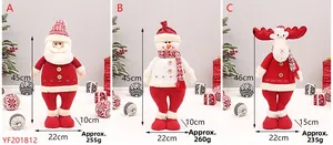 Detailed view showing dimensions and weight of knitted Santa, Snowman and Elk plush dolls