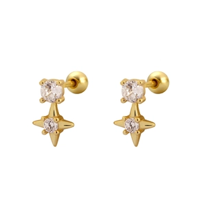 Minimalist s925 gold star stud earrings with screw backs and sparkling crystals