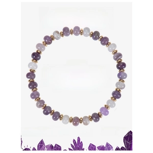 Detail of amethyst beaded bracelet with gold spacers on a white gift message card