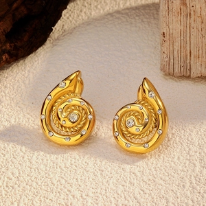 Elegant 18k gold plated stainless steel snail earrings with sparkling zircon crystals