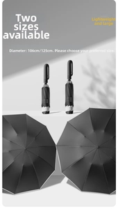 Comparison of compact 106cm and large 125cm automatic reverse umbrellas with U-shaped hooks