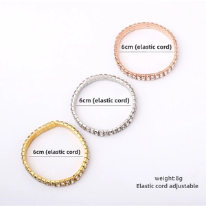 Three-color stretch tennis bracelets in rose gold, silver, and gold with sparkling crystals
