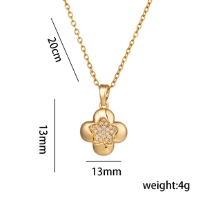 Gold star flower titanium necklace with zircon pendant and 20cm chain length detail