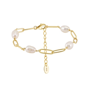 S925 Sterling Silver Bracelet With Artificial Baroque Pearls Paperclip Chain Splicing Gold Silver Women Jewelry Gift
