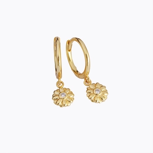925 Sterling silver gold-plated hoop earrings with crystal daisy flower pendant charms